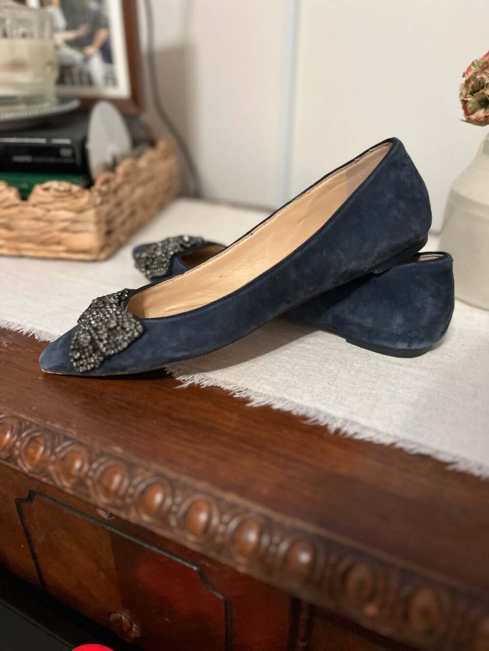 Tory Burch Vanessa Navy Suede Bow pointed toe Shoes